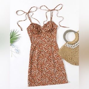 NWOT SHEIN WYWH Knotted Shoulder Ruched Bust Ditsy Floral Cami Dress